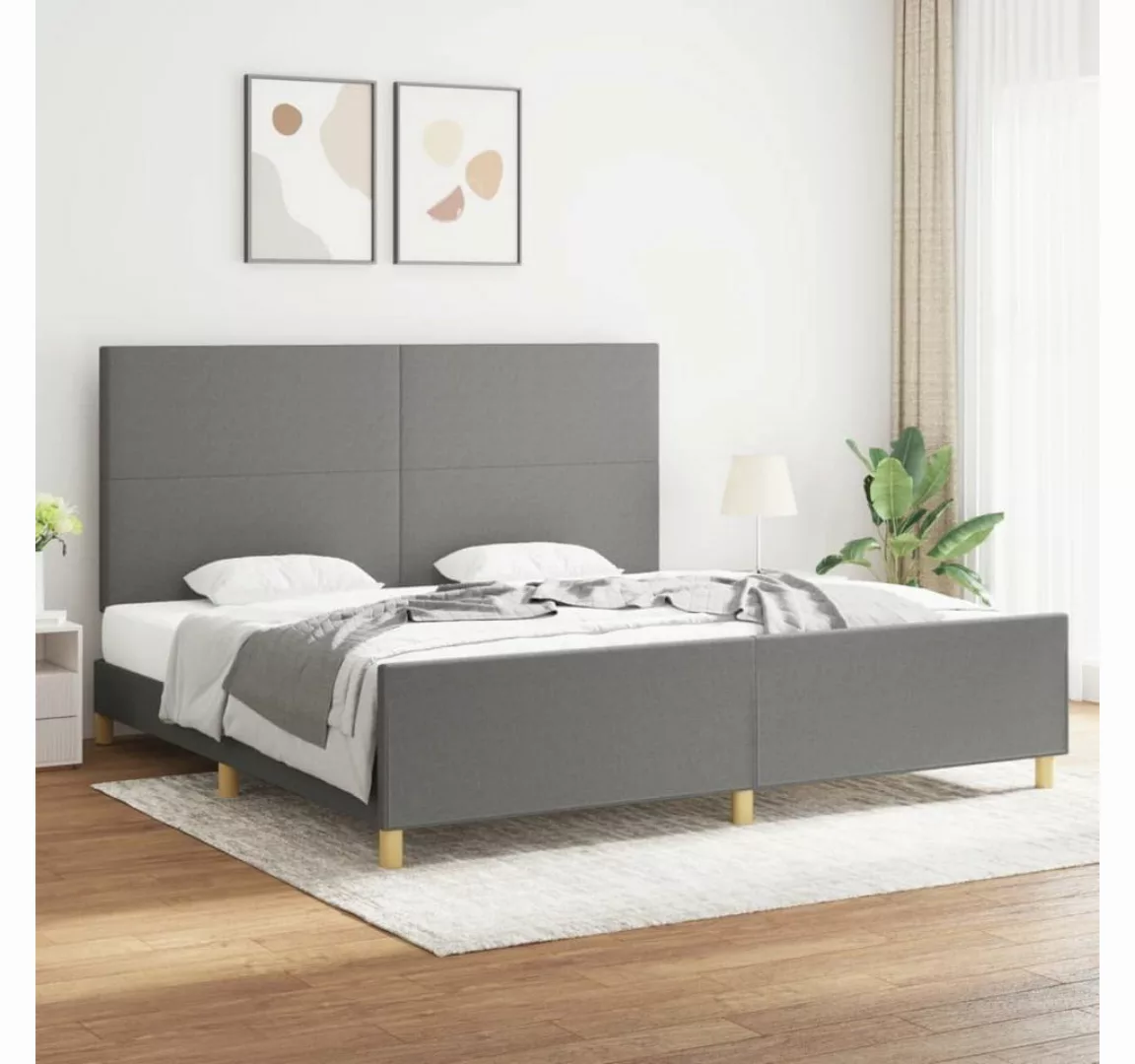 furnicato Bett Bettgestell mit Kopfteil Dunkelgrau 200x200 cm Stoff günstig online kaufen