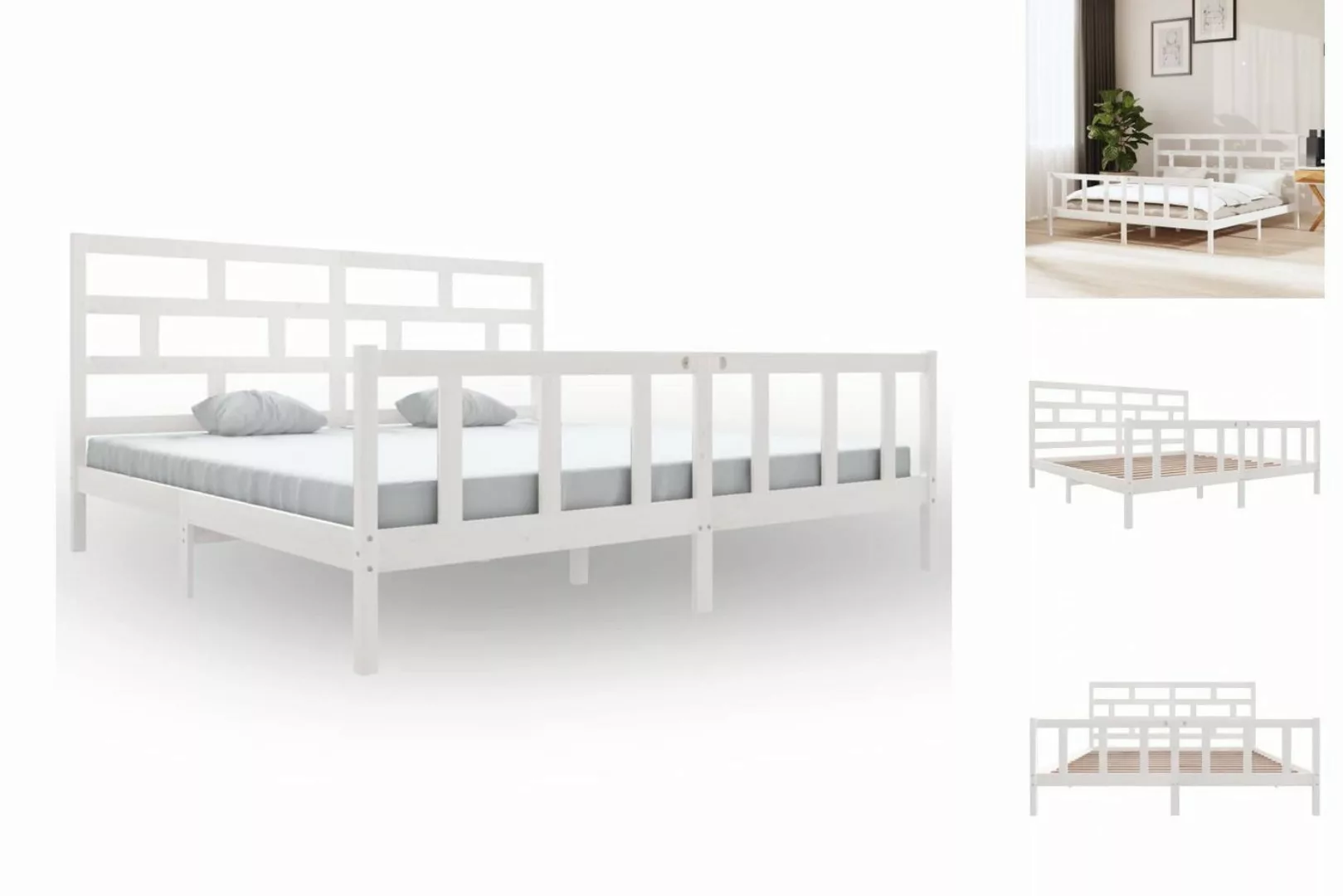 vidaXL Bettgestell Massivholzbett Weiß Kiefer 200x200 cm Doppelbett Bett Be günstig online kaufen