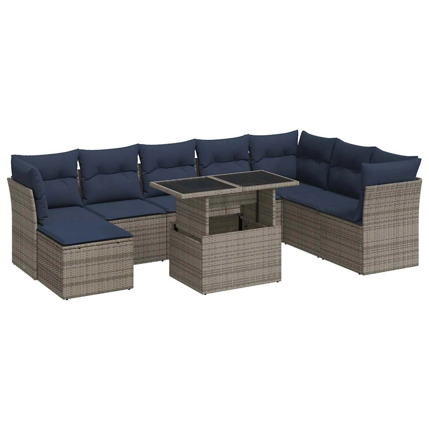 vidaXL 9-Tlg Garten-Sofagarnitur mit Kissen Grau Poly Rattan Akazie 3326212 günstig online kaufen