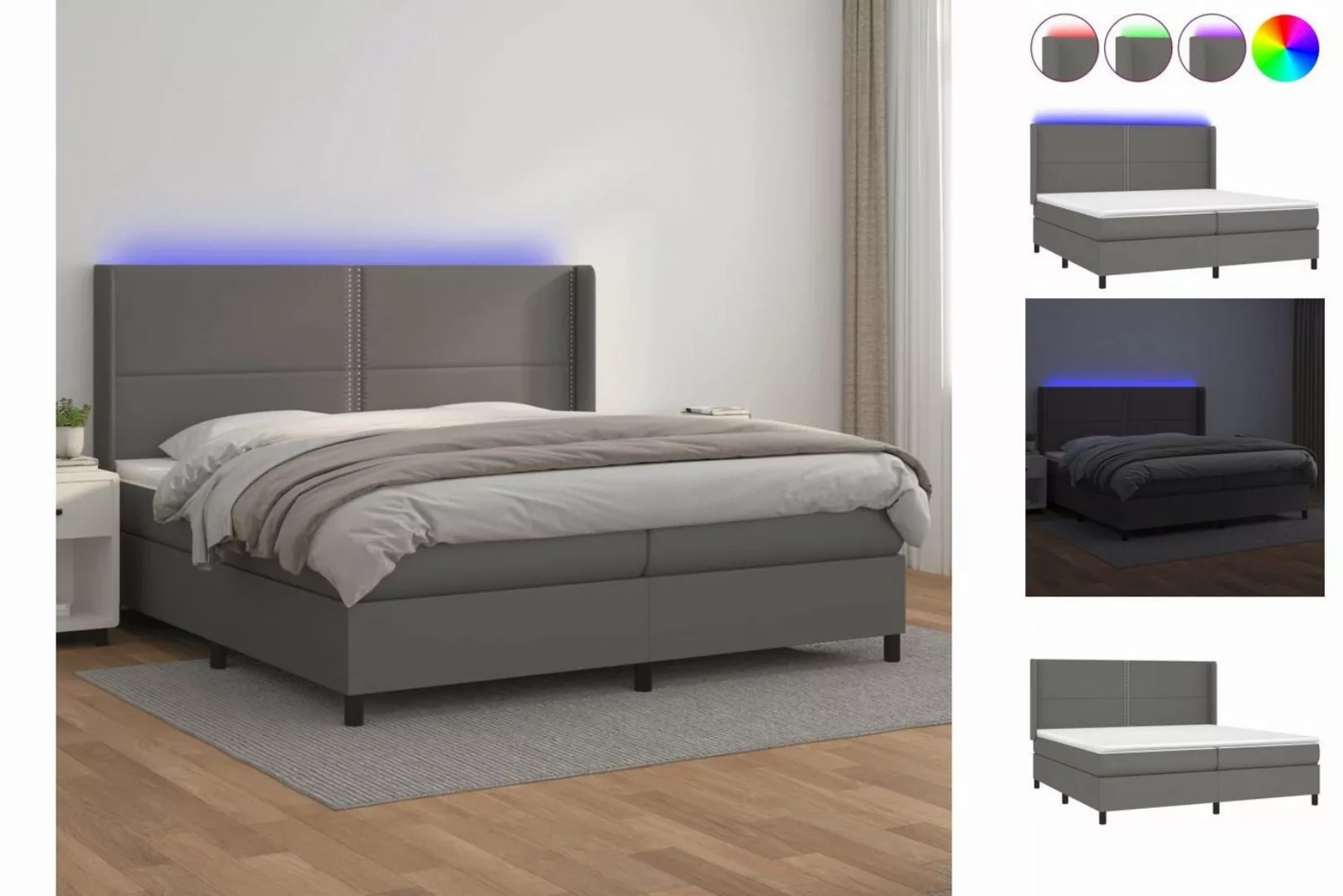 vidaXL Bettgestell Boxspringbett mit Matratze LED Grau 200x200 cm Kunstlede günstig online kaufen