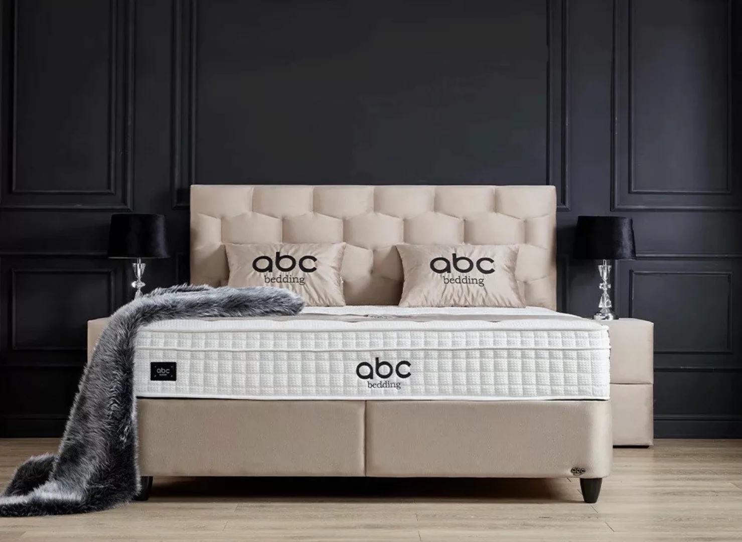 abc bedding Boxspringbett PALERMO Beige Samt Voll-orthopädisch mit Bettkast günstig online kaufen