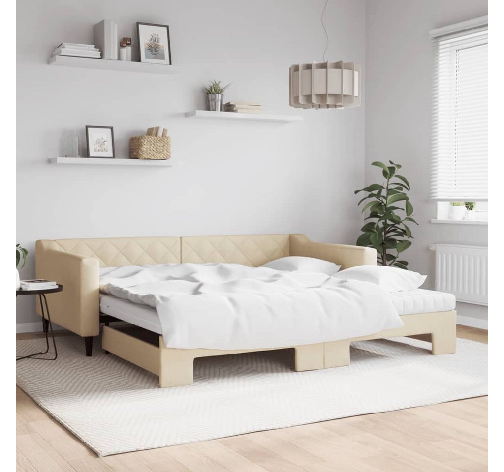 vidaXL Gästebett Gästebett Tagesbett Ausziehbar mit Matratzen Creme 100x200 günstig online kaufen