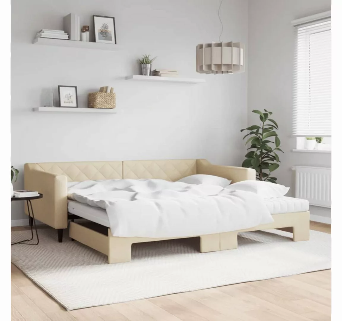 vidaXL Gästebett Gästebett Tagesbett Ausziehbar mit Matratzen Creme 100x200 günstig online kaufen