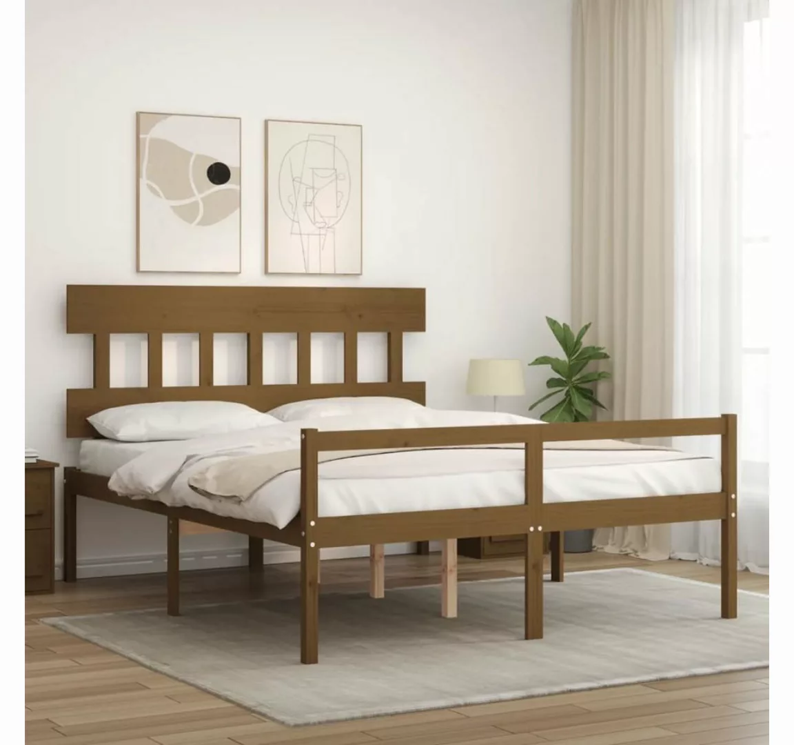 vidaXL Bett Seniorenbett mit Kopfteil Honigbraun Kingsize Massivholz günstig online kaufen