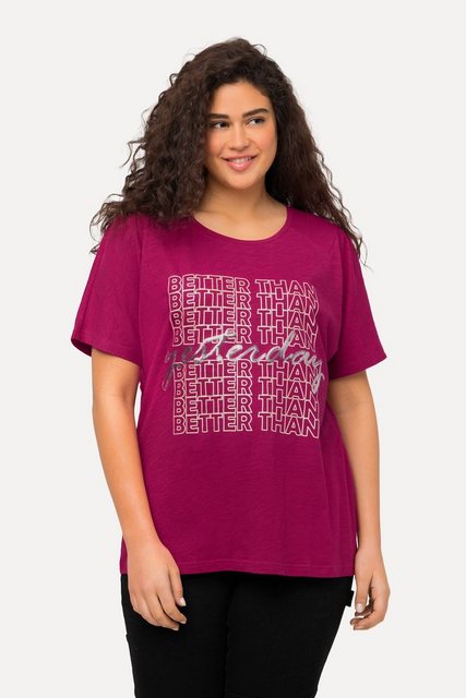 Ulla Popken Rundhalsshirt T-Shirt Schriftmotiv Pailletten Rundhals Halbarm günstig online kaufen