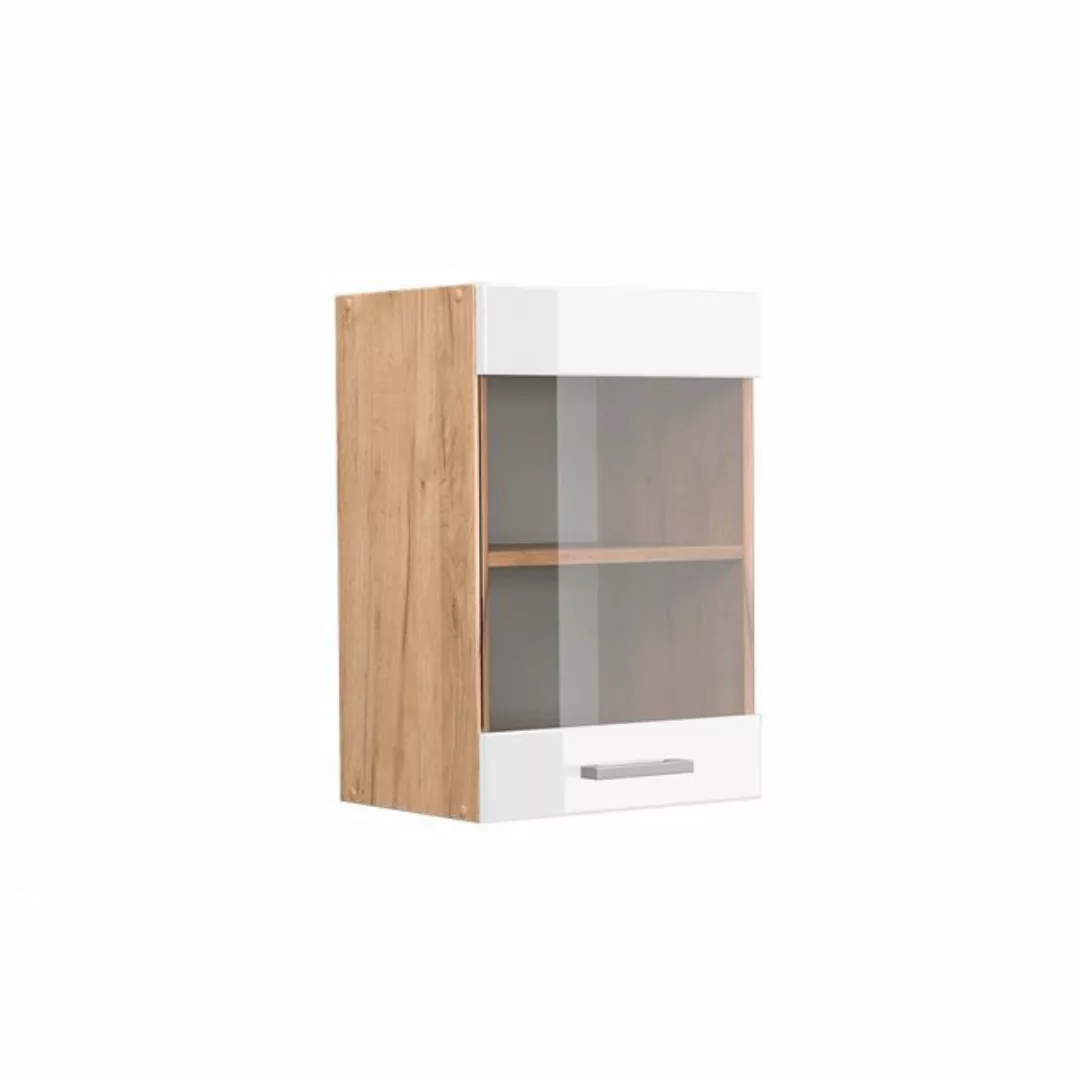 Vicco Glashängeschrank R-Line, Weiß Hochglanz/Goldkraft Eiche, 40 cm günstig online kaufen