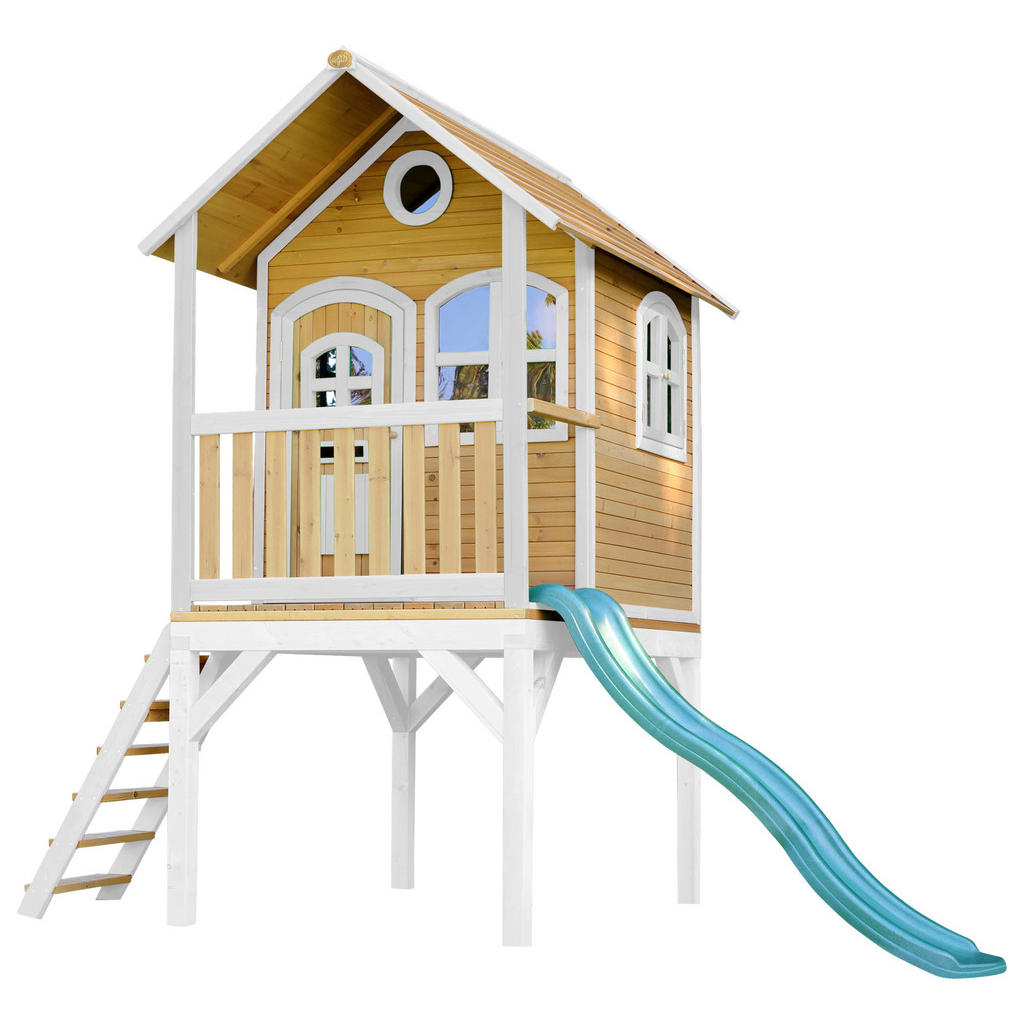 Axi Spielhaus Laura Braun und Weiß mit Rutsche Grün 318 x 272 x 191 cm FSC® günstig online kaufen