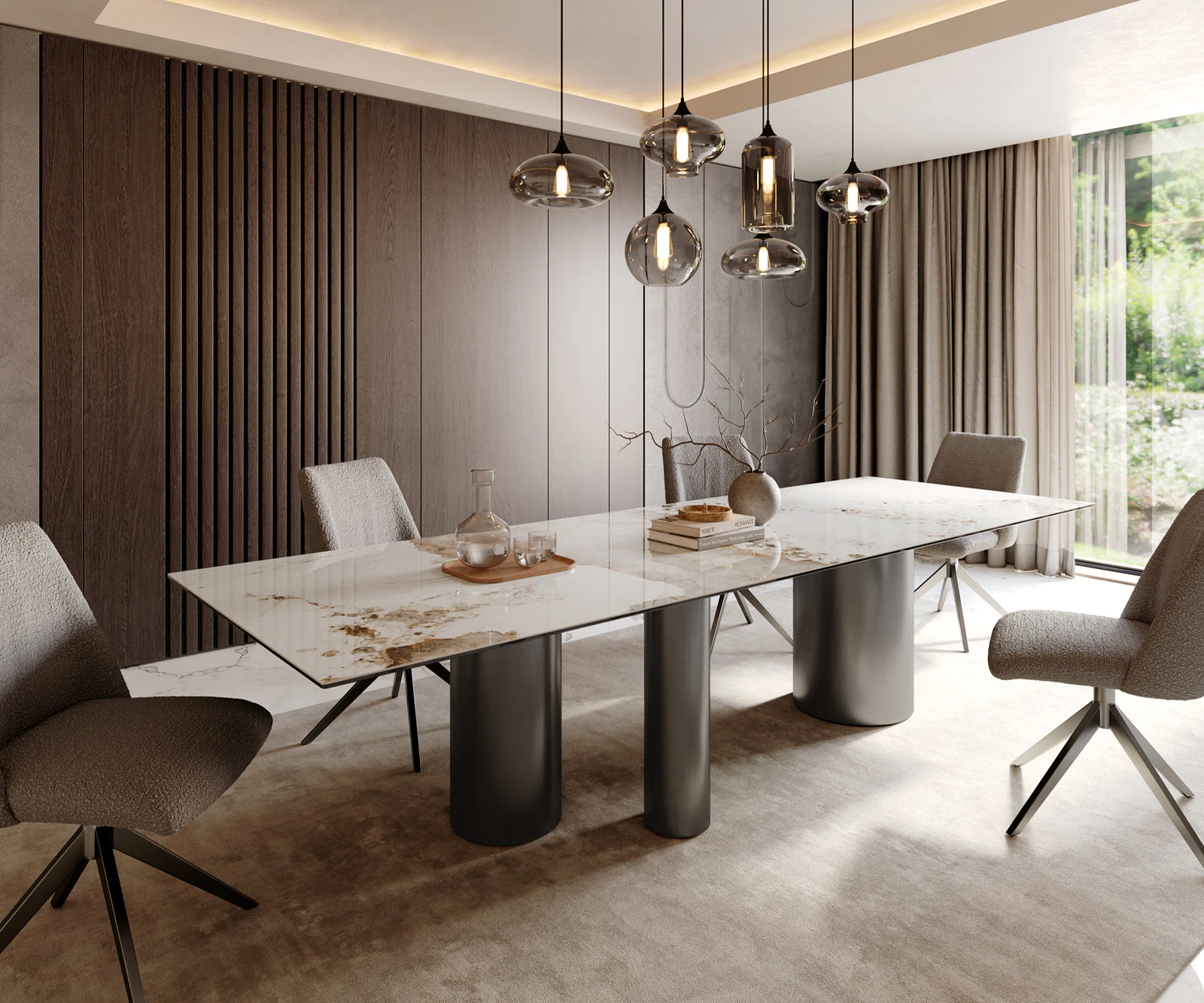 Esstisch Edge 300x100 Keramik Minas Melange Weiß-Beige Troa Edelstahl Graph günstig online kaufen