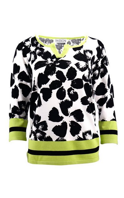 Passioni 3/4 Arm-Pullover Pullover in Lime mit Blumenprint und Streifen Run günstig online kaufen