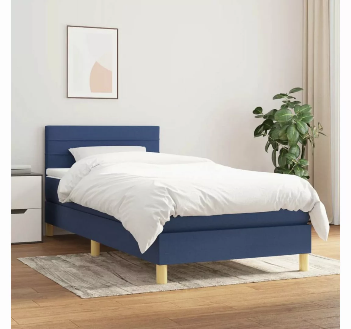 vidaXL Boxspringbett Boxspringbett mit Matratze Blau 100x200 cm Stoff Bett günstig online kaufen