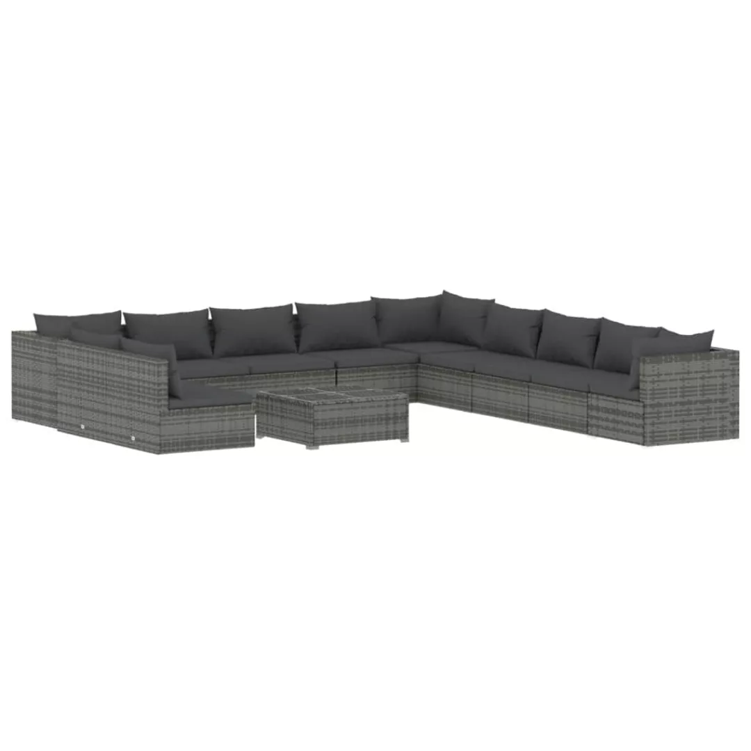 Vidaxl 12-tlg. Garten-lounge-set Mit Kissen Grau Poly Rattan günstig online kaufen