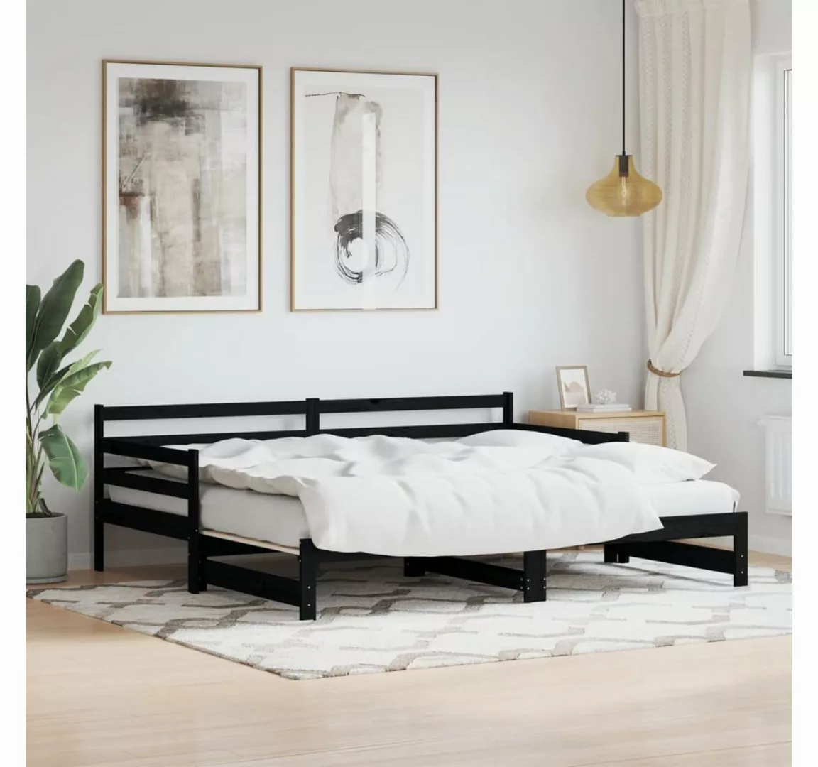 furnicato Bett Tagesbett Ausziehbar Schwarz 90x200 cm Massivholz Kiefer günstig online kaufen