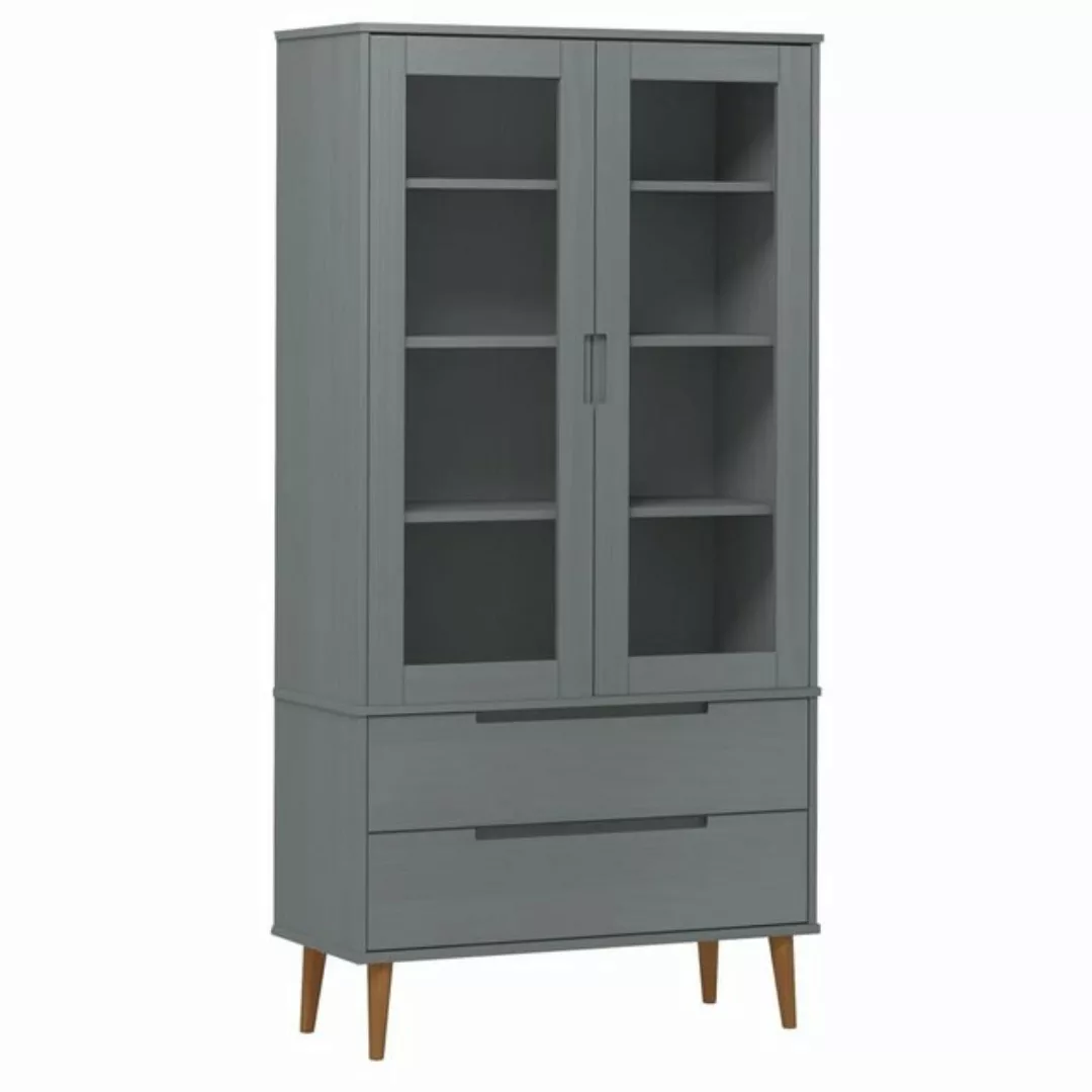 furnicato Vitrine Vitrinenschrank MOLDE Grau 90x35x175 cm Massivholz Kiefer günstig online kaufen