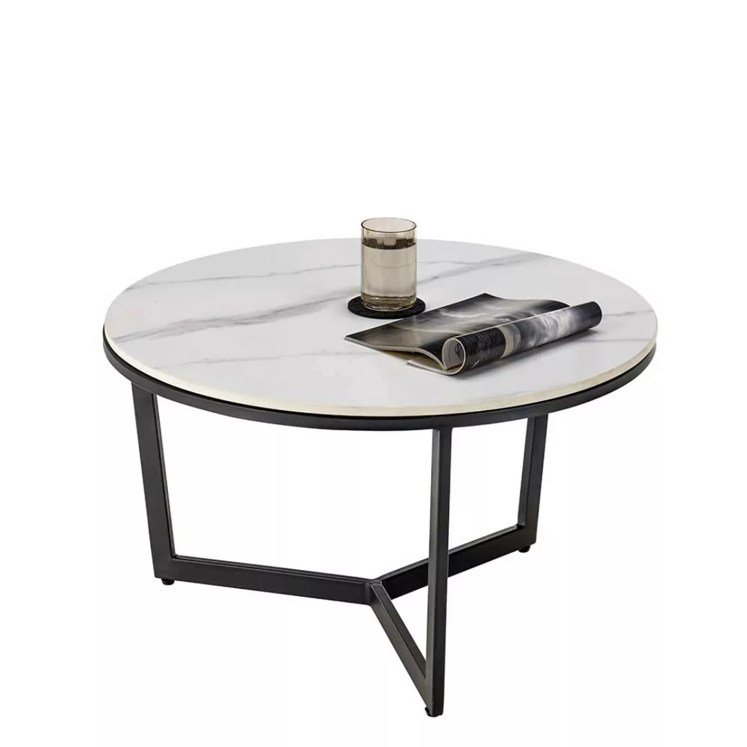 Wohnzimmer Tisch Set rund in Schwarz und Weiß Keramikplatte (zweiteilig) günstig online kaufen