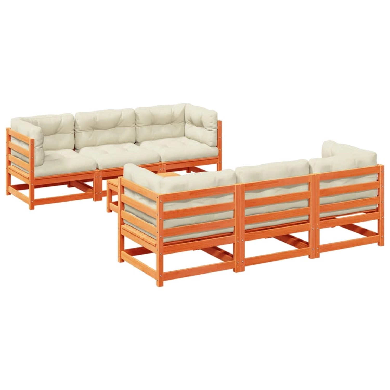 vidaXL 7-Tlg Garten-Sofagarnitur mit Kissen Wachsbraun Kiefernholz 3299302 günstig online kaufen