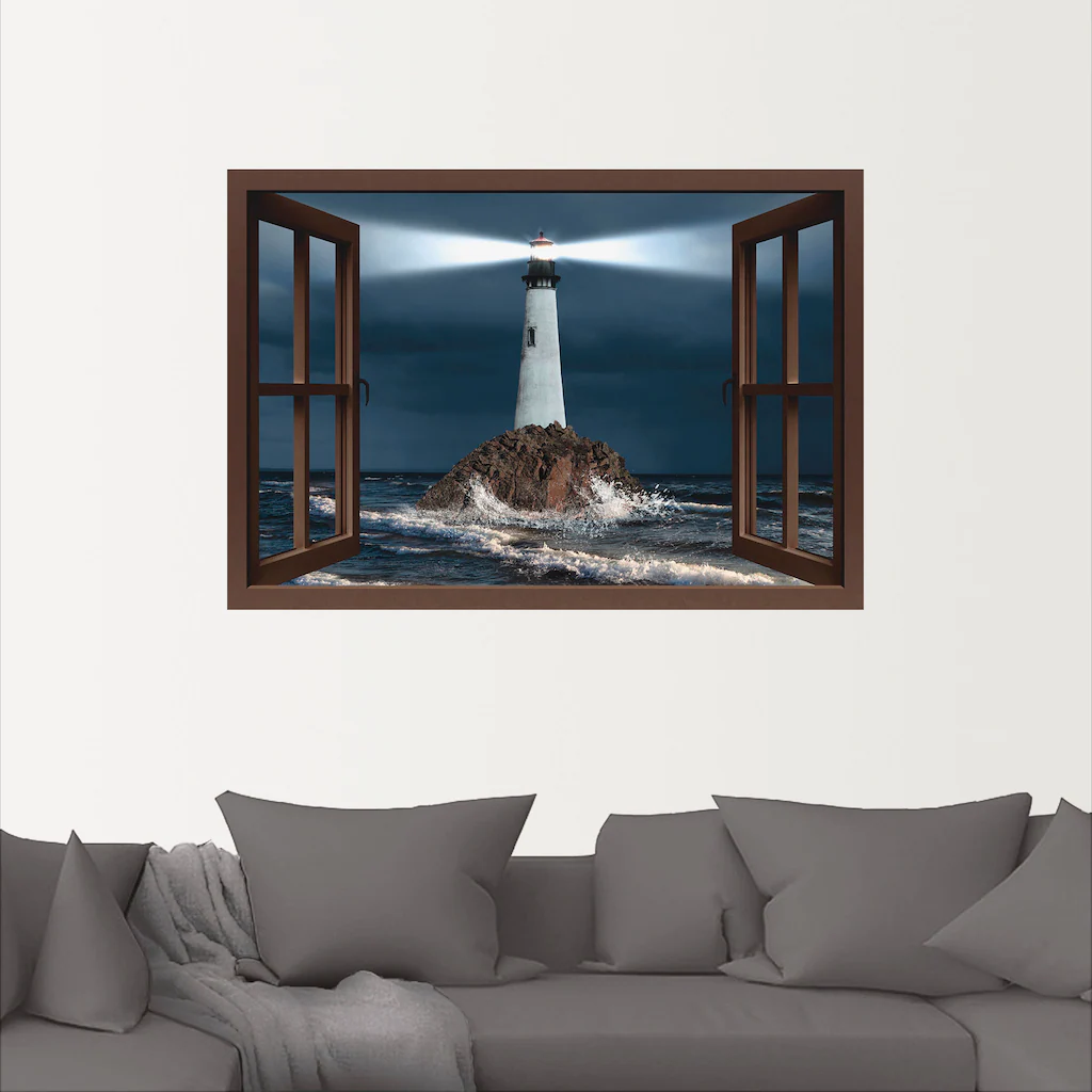 Artland Wandbild "Fensterblick Leuchtturm mit Lichtstrahl", Gebäude, (1 St. günstig online kaufen