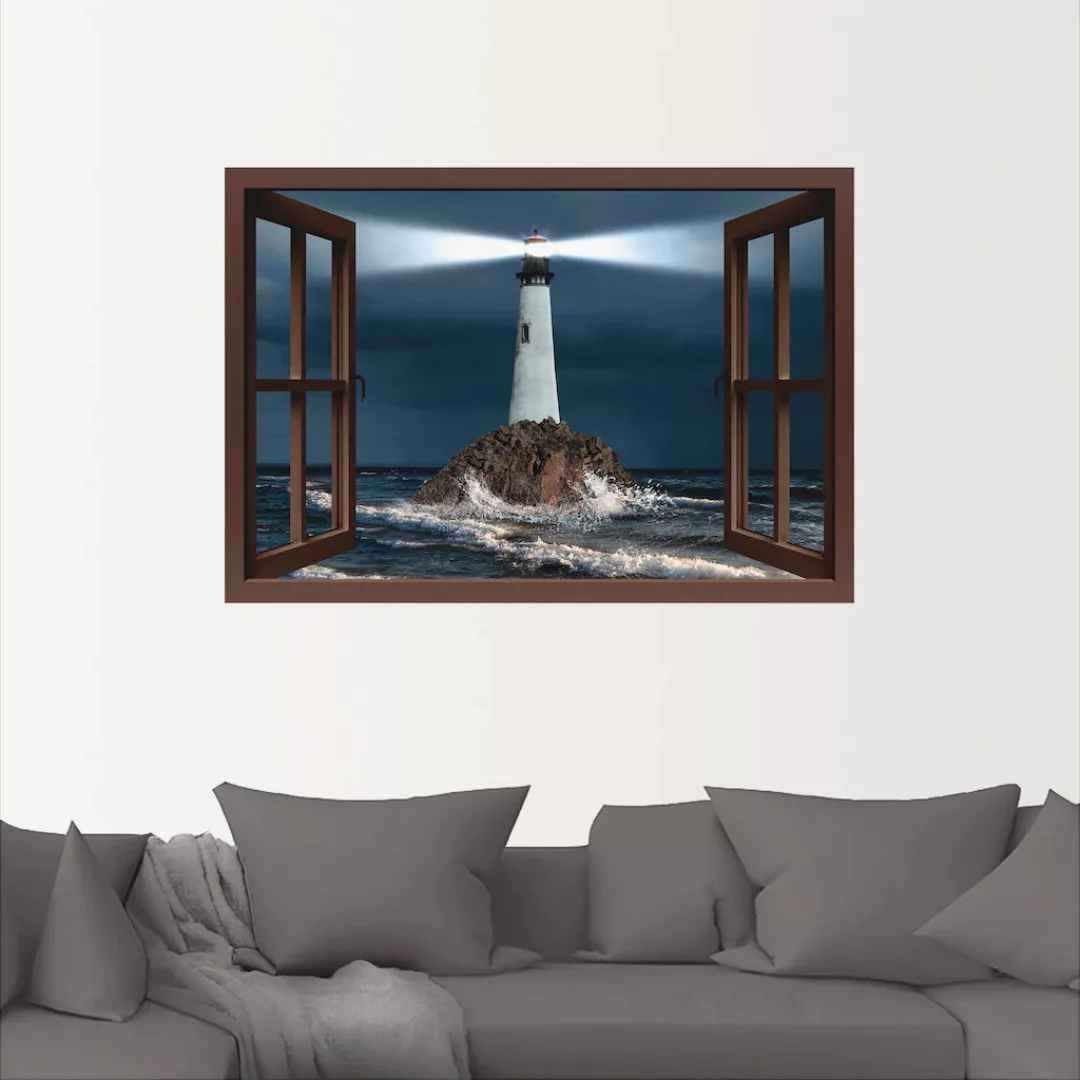 Artland Wandbild »Fensterblick Leuchtturm mit Lichtstrahl«, Gebäude, (1 St. günstig online kaufen