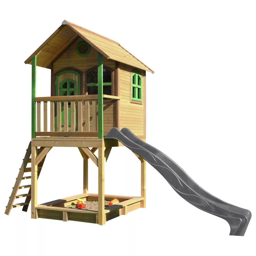 Axi Sarah Spielhaus Braun - Grün mit Grauer Rutsche 191 x 370 x 291 cm günstig online kaufen