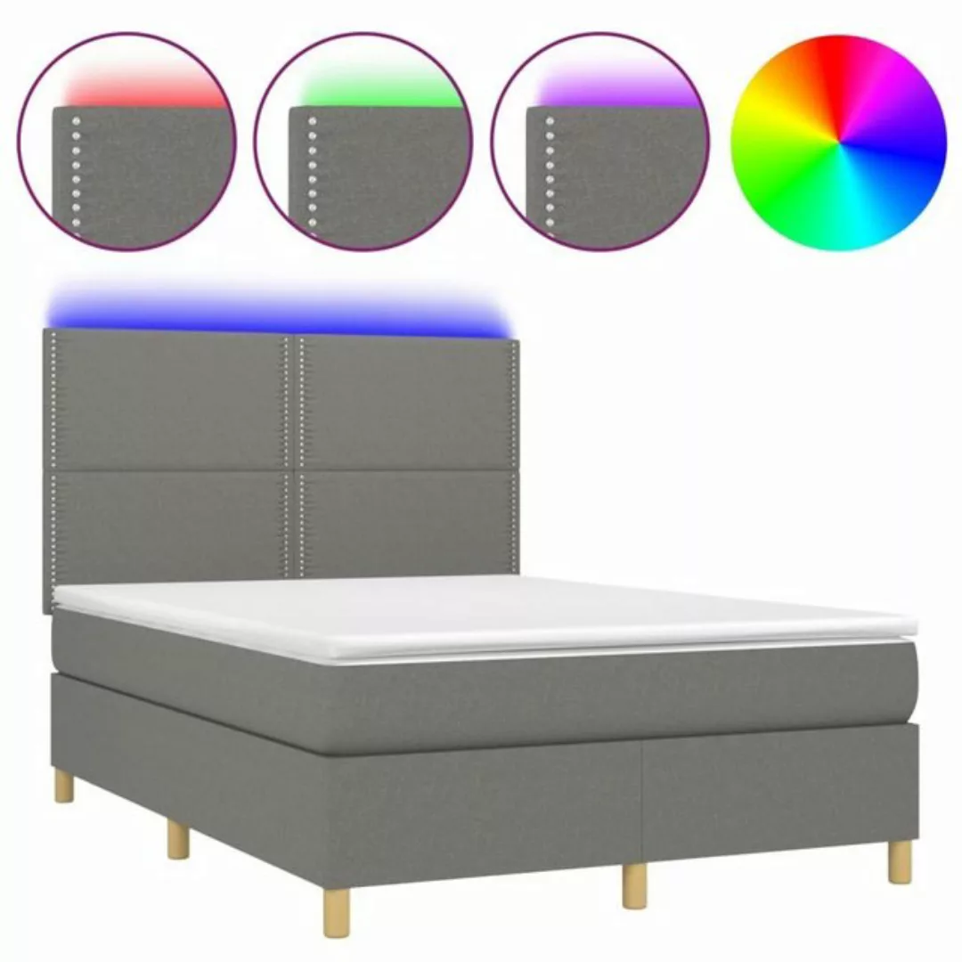 vidaXL Bettgestell Boxspringbett mit Matratze LED Dunkelgrau 140x200 cm Sto günstig online kaufen