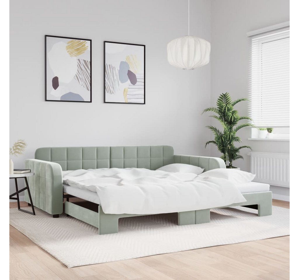 vidaXL Gästebett Gästebett Tagesbett Ausziehbar Hellgrau 100x200 cm Samt Be günstig online kaufen