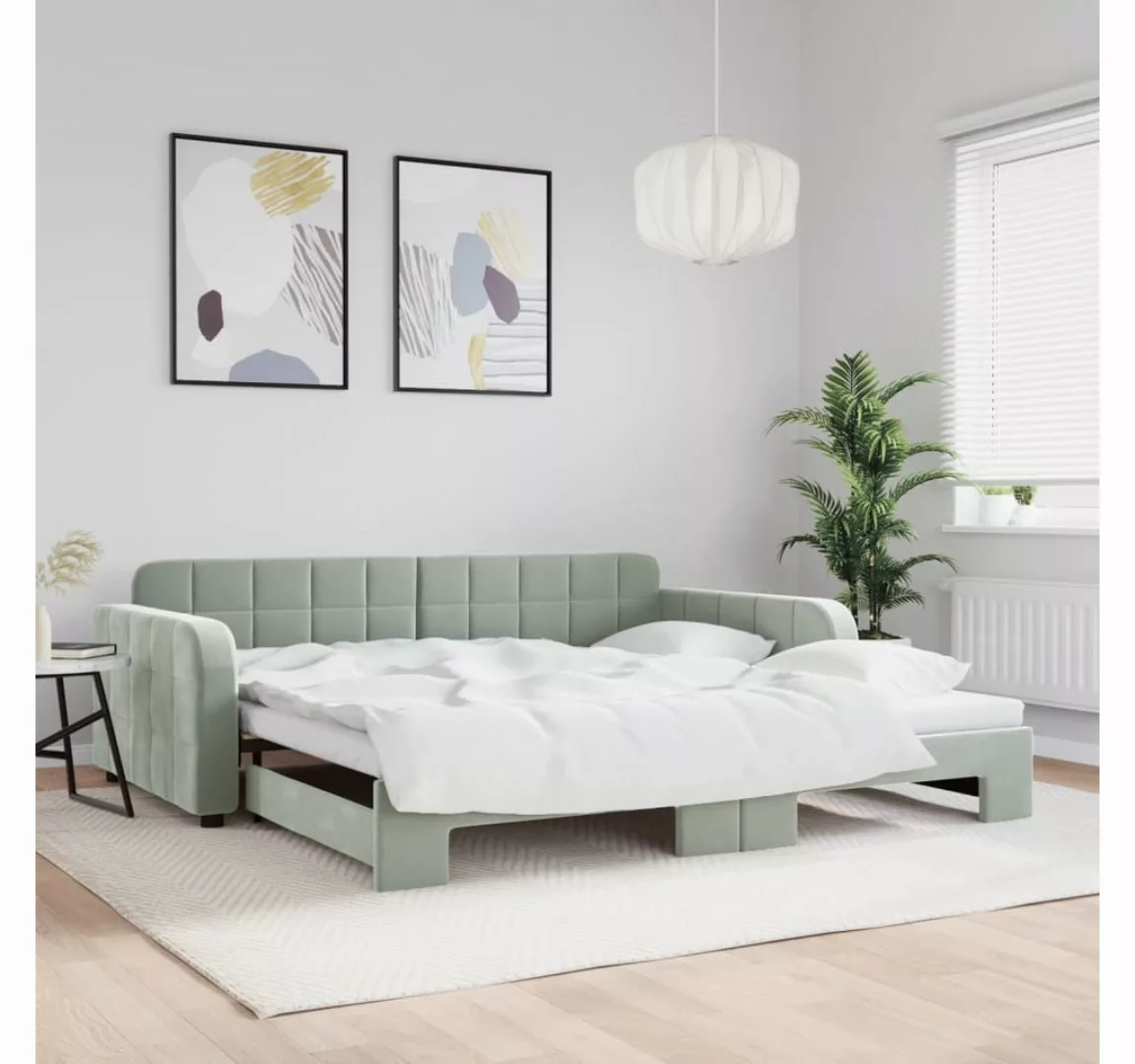 vidaXL Gästebett Gästebett Tagesbett Ausziehbar Hellgrau 100x200 cm Samt Be günstig online kaufen