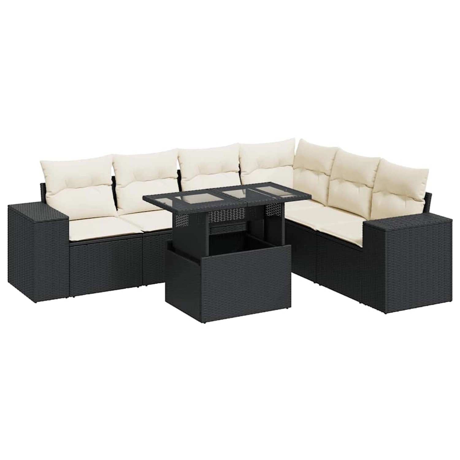 vidaXL 7-Tlg Garten-Sofagarnitur mit Kissen Schwarz Poly Rattan 3326807 günstig online kaufen