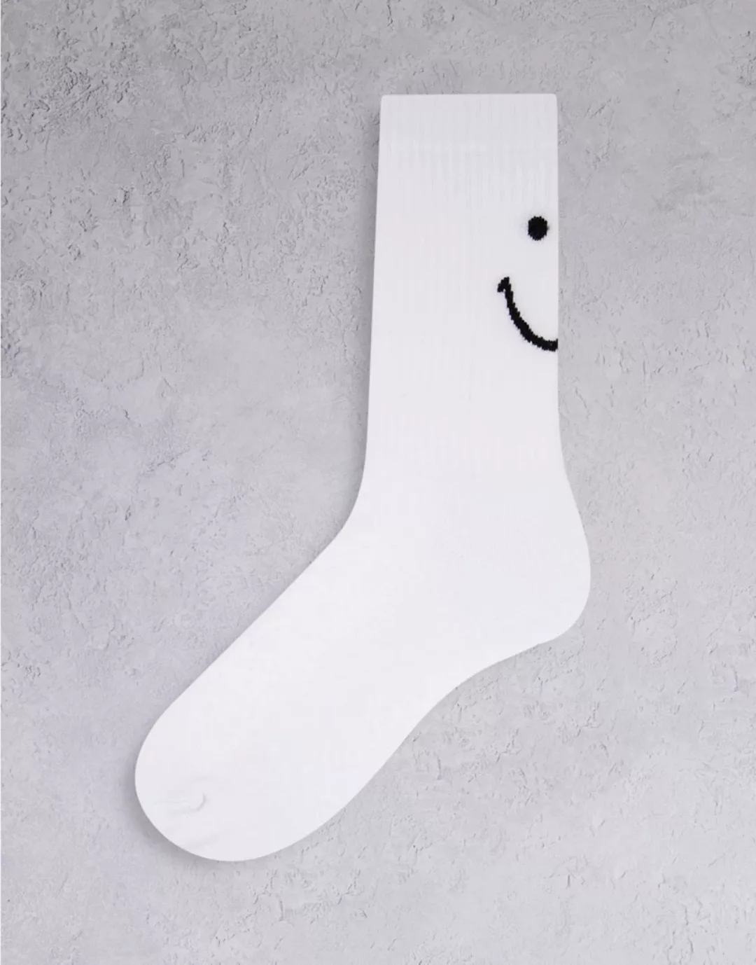 ASOS DESIGN – Sport-Socken in Weiß mit Smiley-Motiv günstig online kaufen