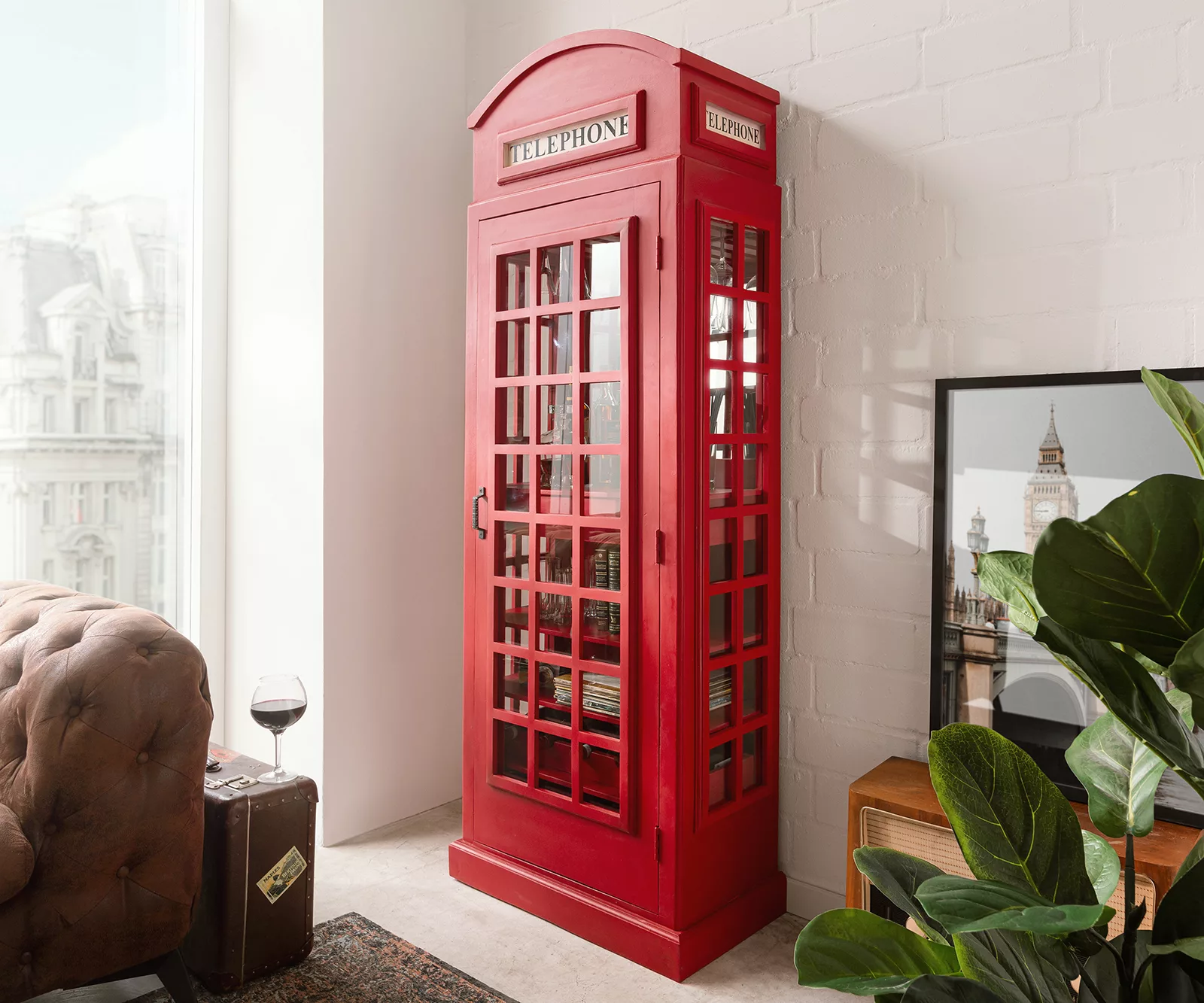 Barschrank Telefonzelle 75x200 cm Mangoholz Rot günstig online kaufen