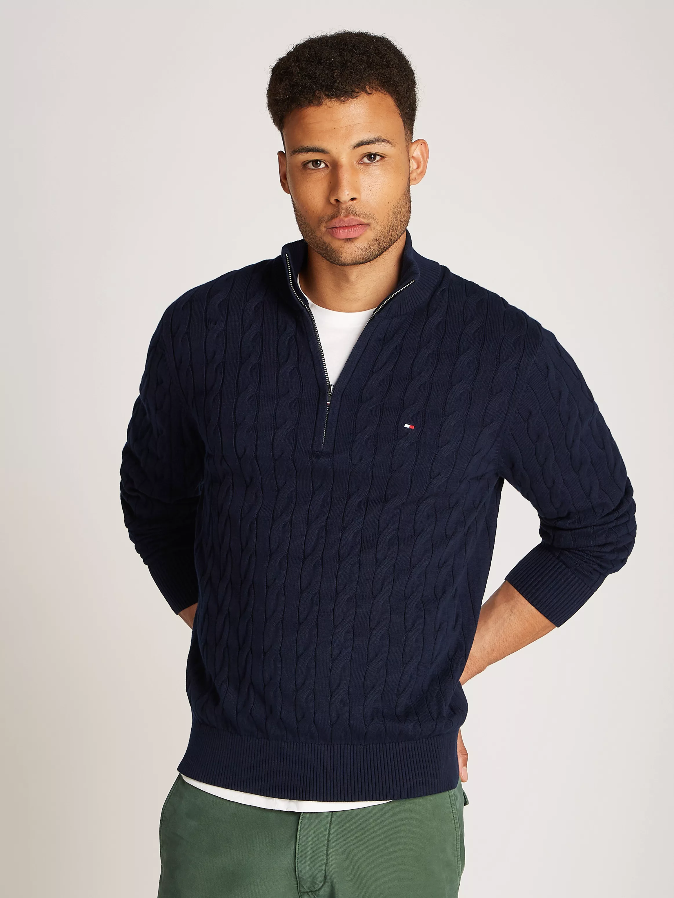 Tommy Hilfiger Strickpullover "CLASSIC COTTON CABLE ZIP MOCK", mit modische günstig online kaufen