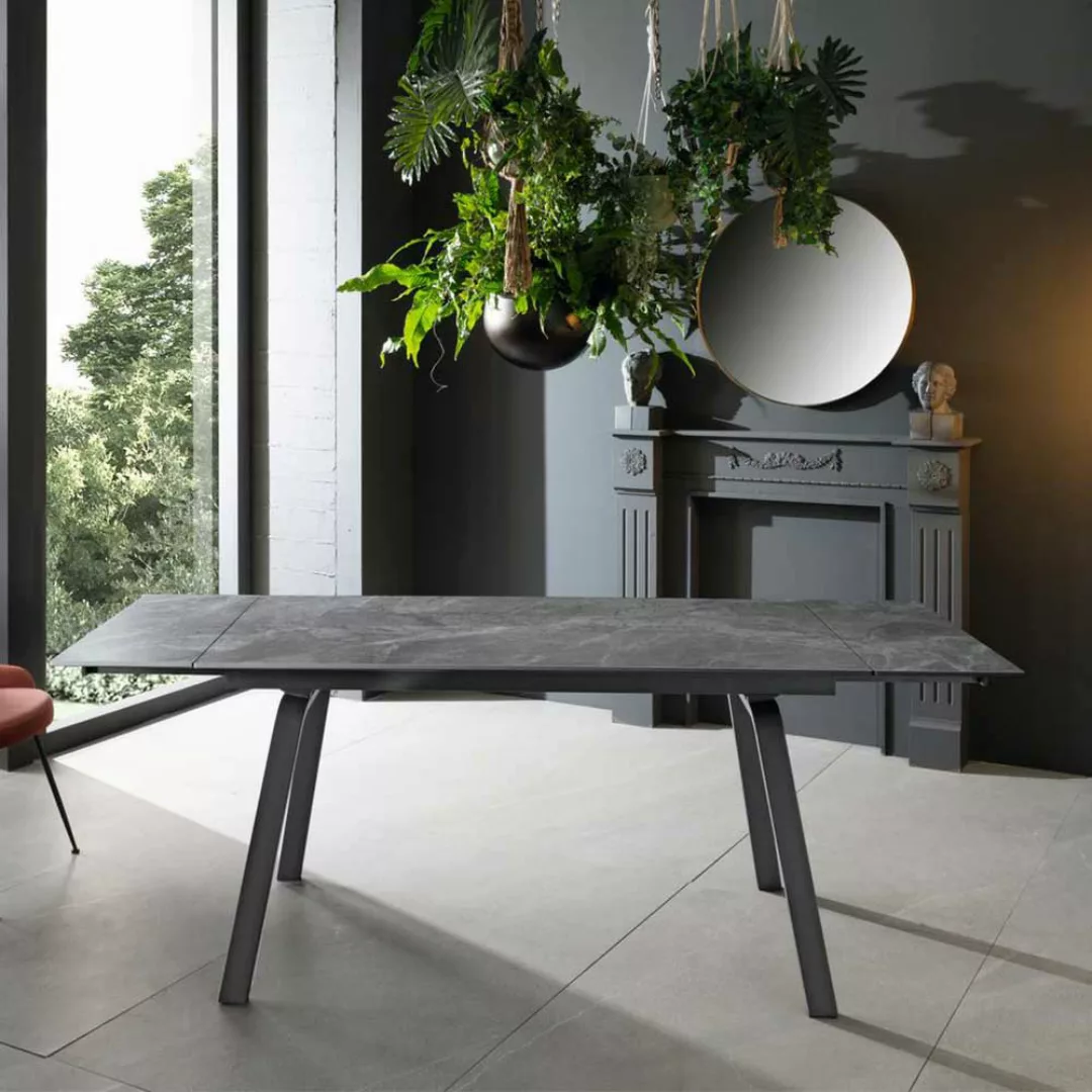 Esszimmer Tisch mit Keramikplatte grauer Marmor Optik günstig online kaufen