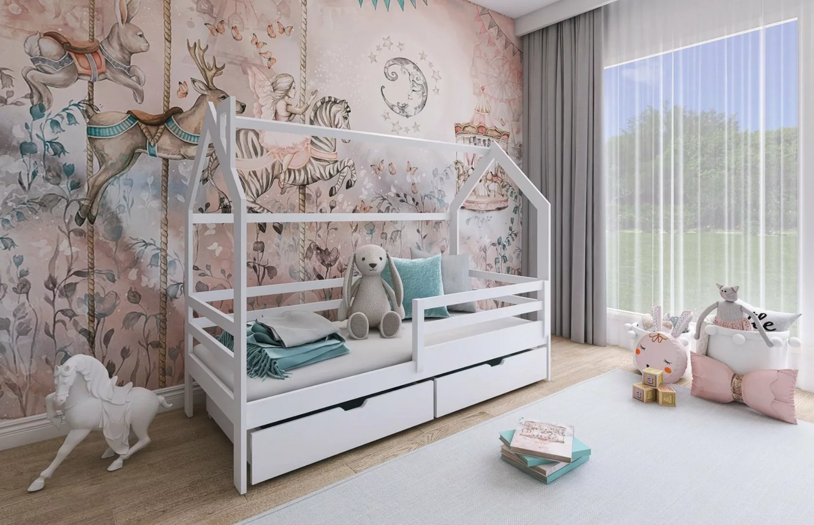 Fun Möbel Hausbett Kinderbett BELLI (in vier Farben, inkl. Rausfallschutz), günstig online kaufen