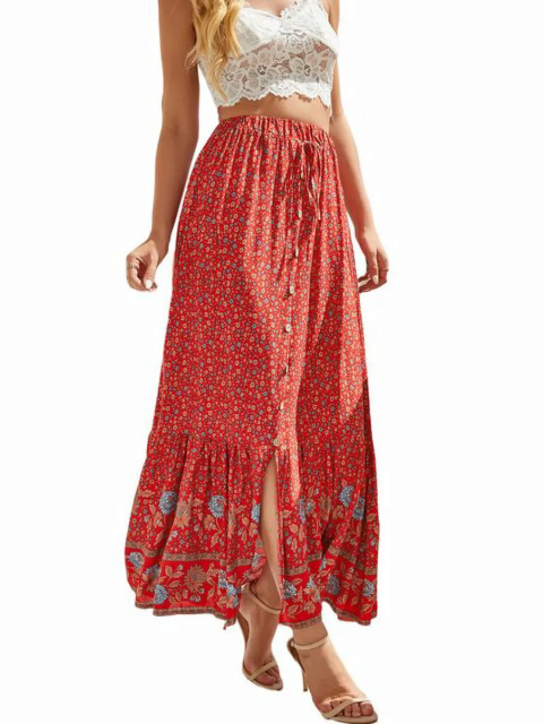 ENIX Sommerrock Damen Sommerrock Bohemian-Stil A-Linien-Rock bedruckter Max günstig online kaufen