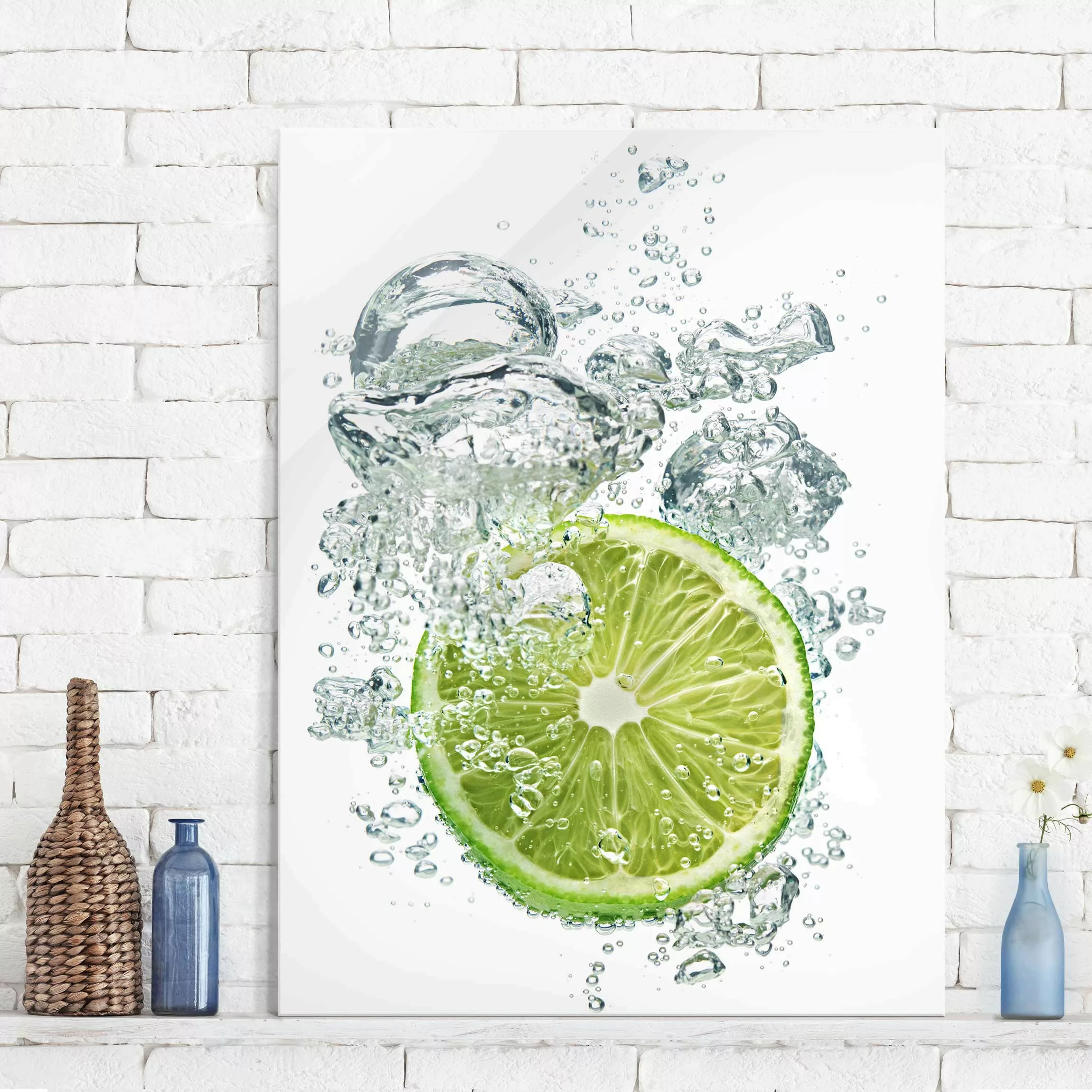 Glasbild Küche - Hochformat Lime Bubbles günstig online kaufen