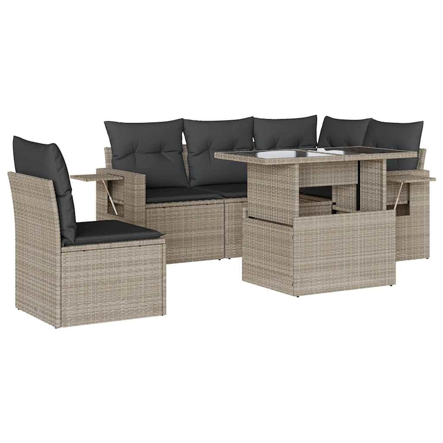 vidaXL 6-Tlg Garten-Sofagarnitur mit Kissen Hellgrau Poly Rattan 3267912 günstig online kaufen