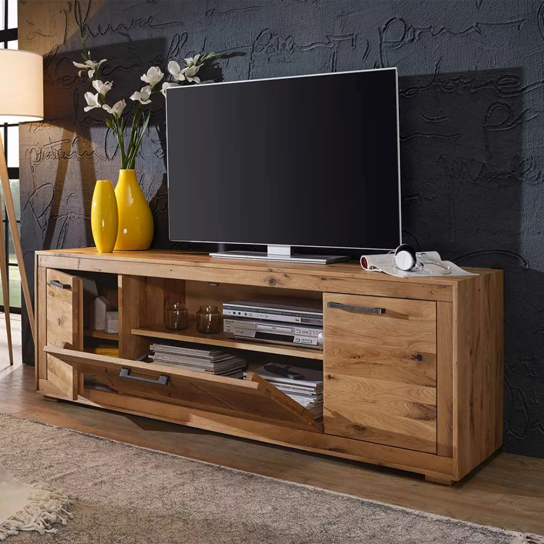 TV Board aus Wildeiche Massivholz rustikalen Look günstig online kaufen