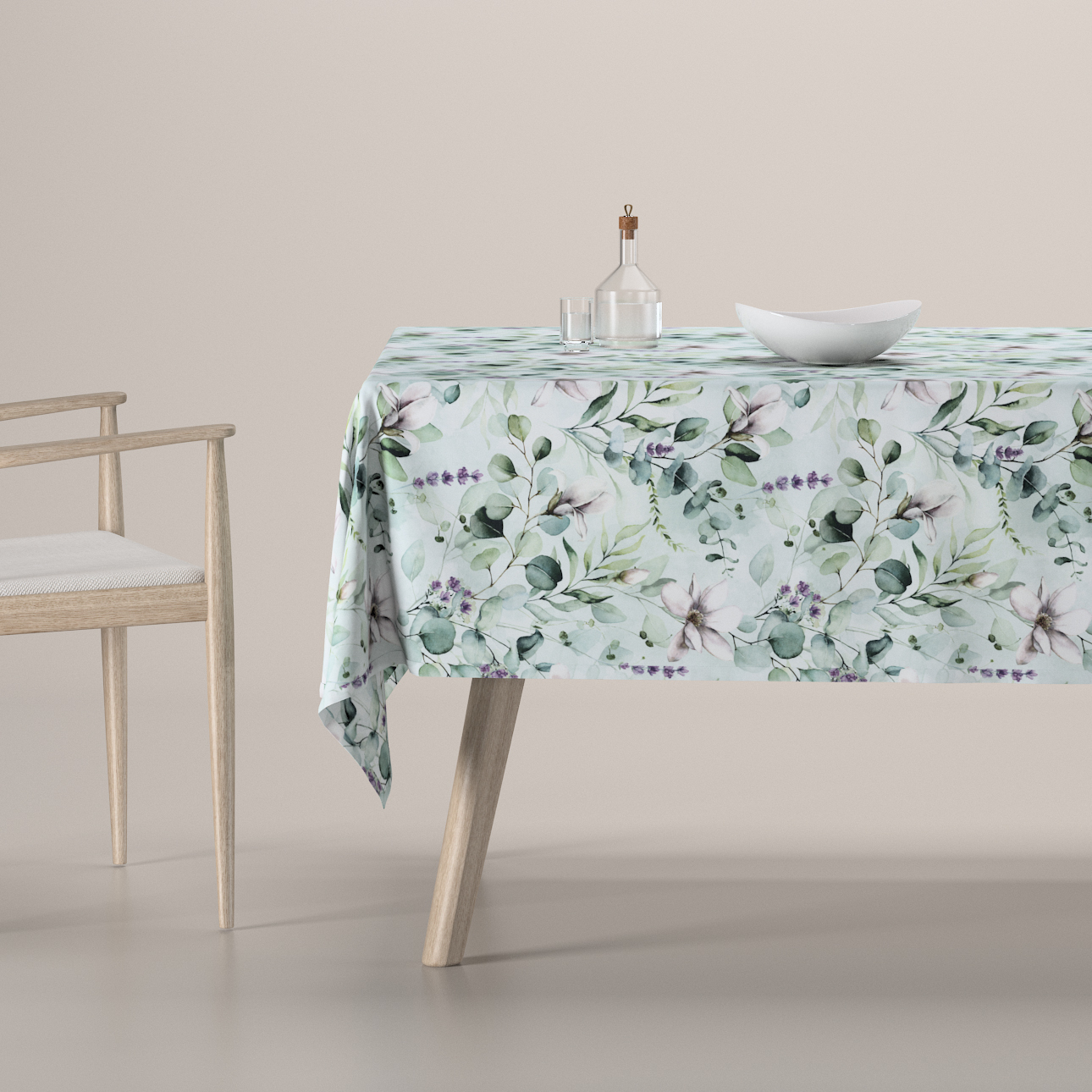 Rechteckige Tischdecke, mintgrün-weiß, Flowers (143-66) günstig online kaufen