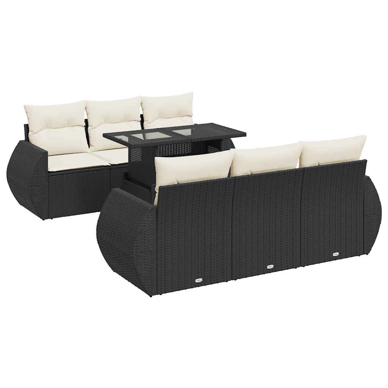 vidaXL 7-Tlg Garten-Sofagarnitur mit Kissen Schwarz Poly Rattan 3326577 günstig online kaufen