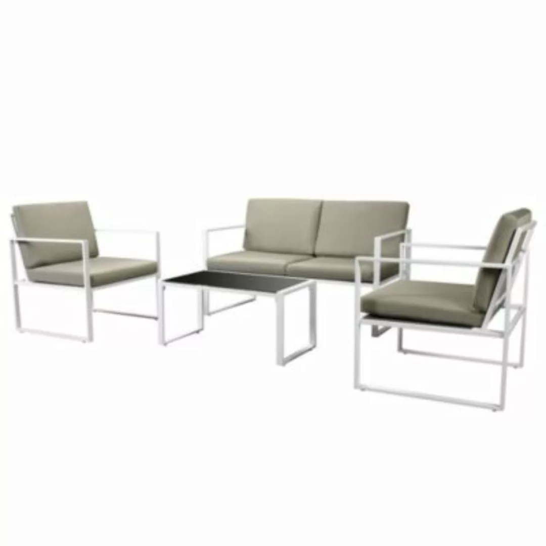 4-tlg. Garten-lounge-set Mit Auflagen Stahl Weiß günstig online kaufen