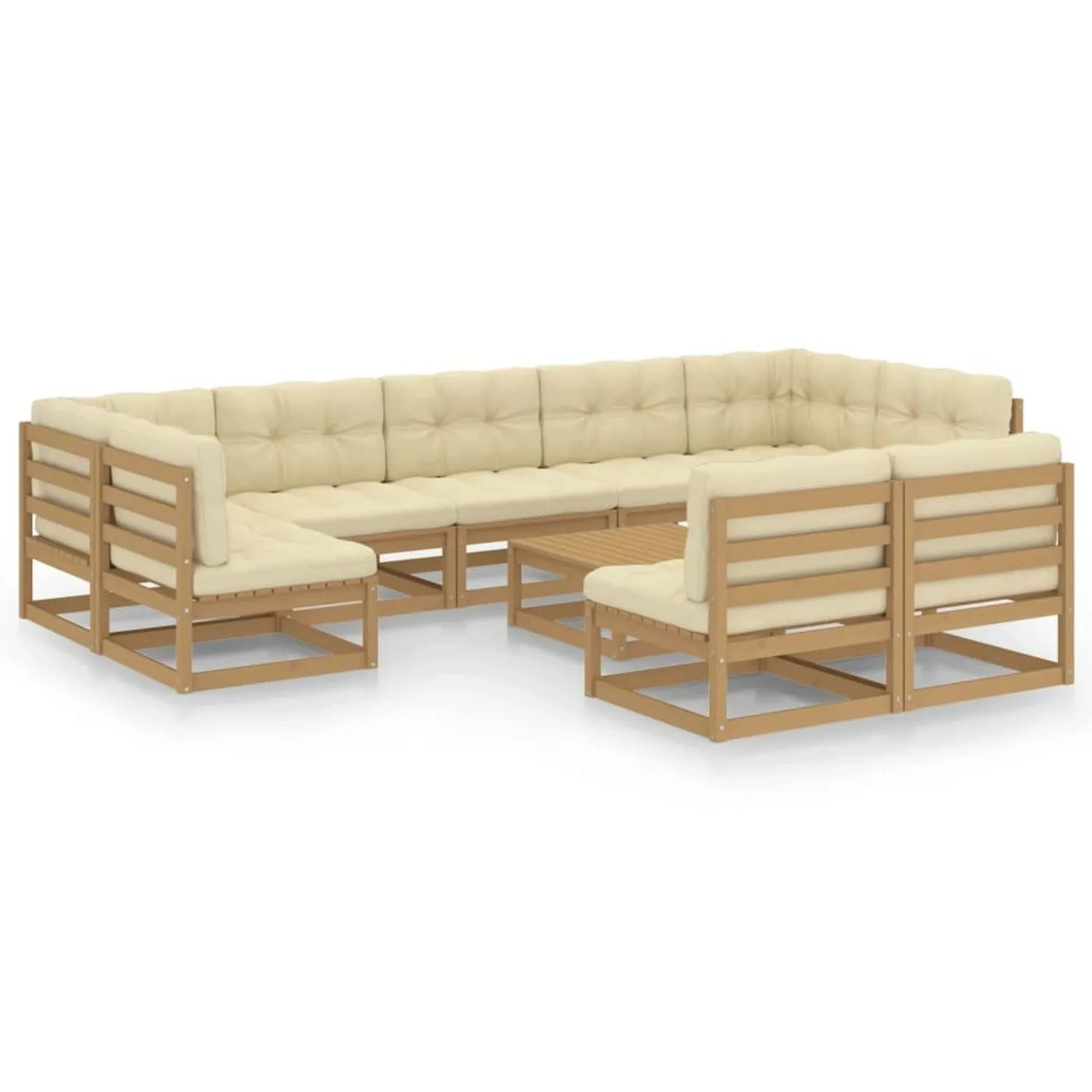 10-tlg. Garten-lounge-set Kissen Honigbraun Kiefer Massivholz günstig online kaufen