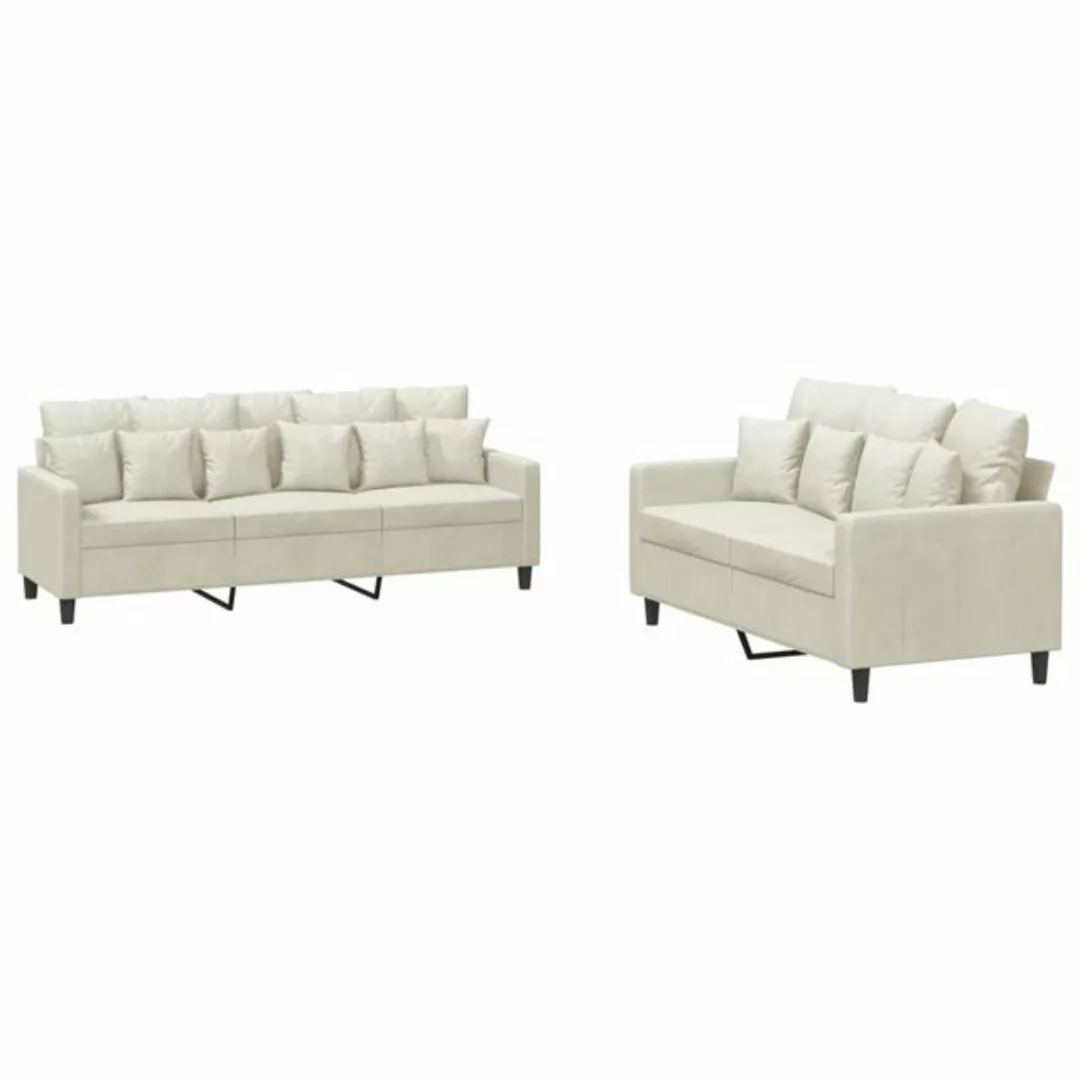 vidaXL Sofa 2-tlg. Sofagarnitur mit Kissen Creme Samt günstig online kaufen