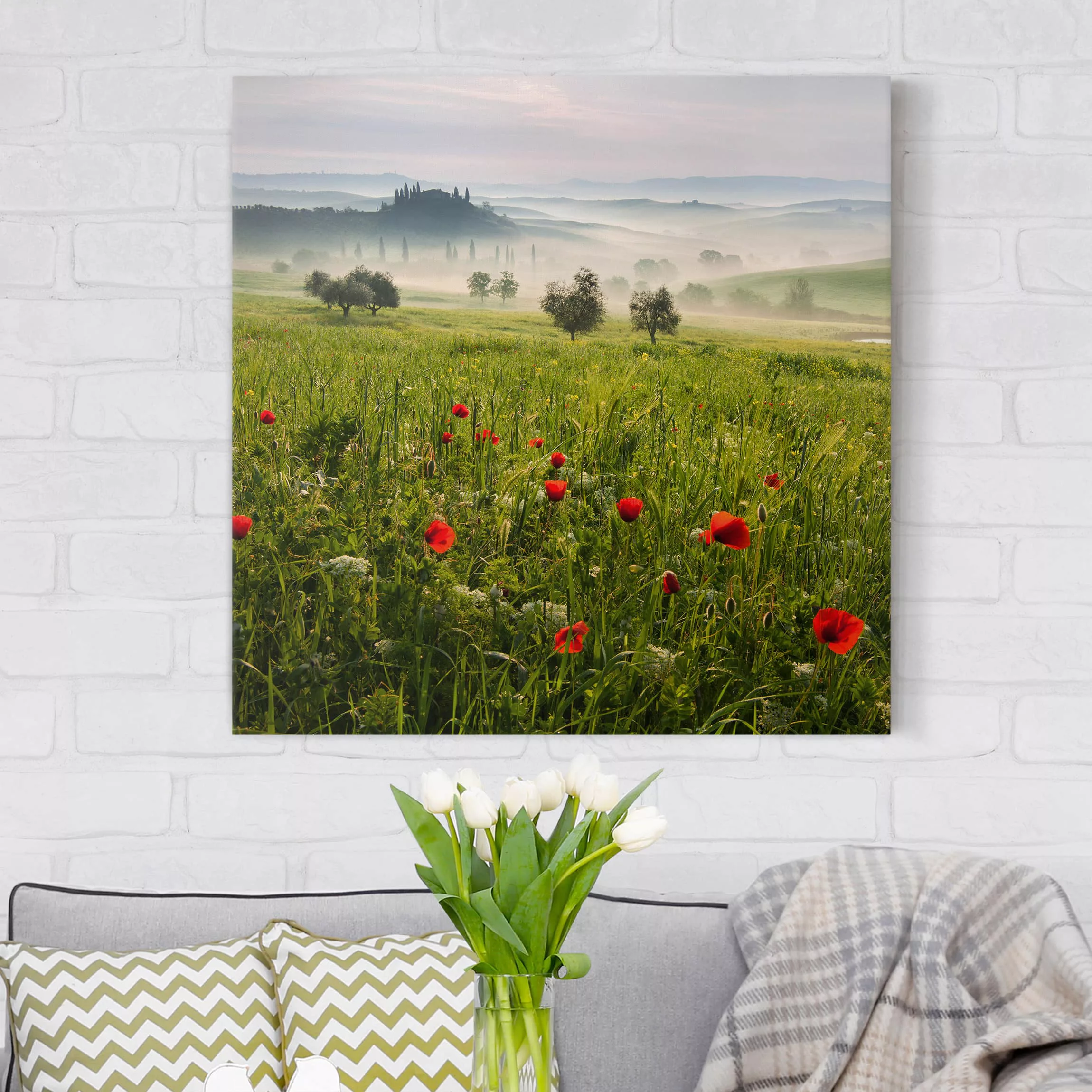 Leinwandbild Natur & Landschaft - Quadrat Toskana Frühling günstig online kaufen