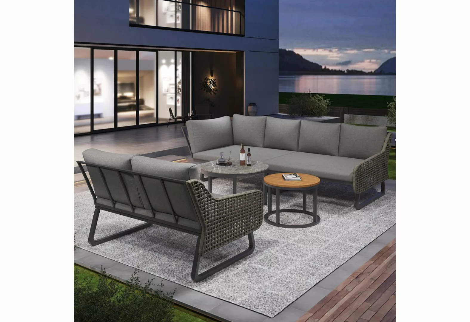 MODFU Sofa Outdoor Garten-Lounge-Set,mit verzinktem Eisengestell, Gartenmöb günstig online kaufen