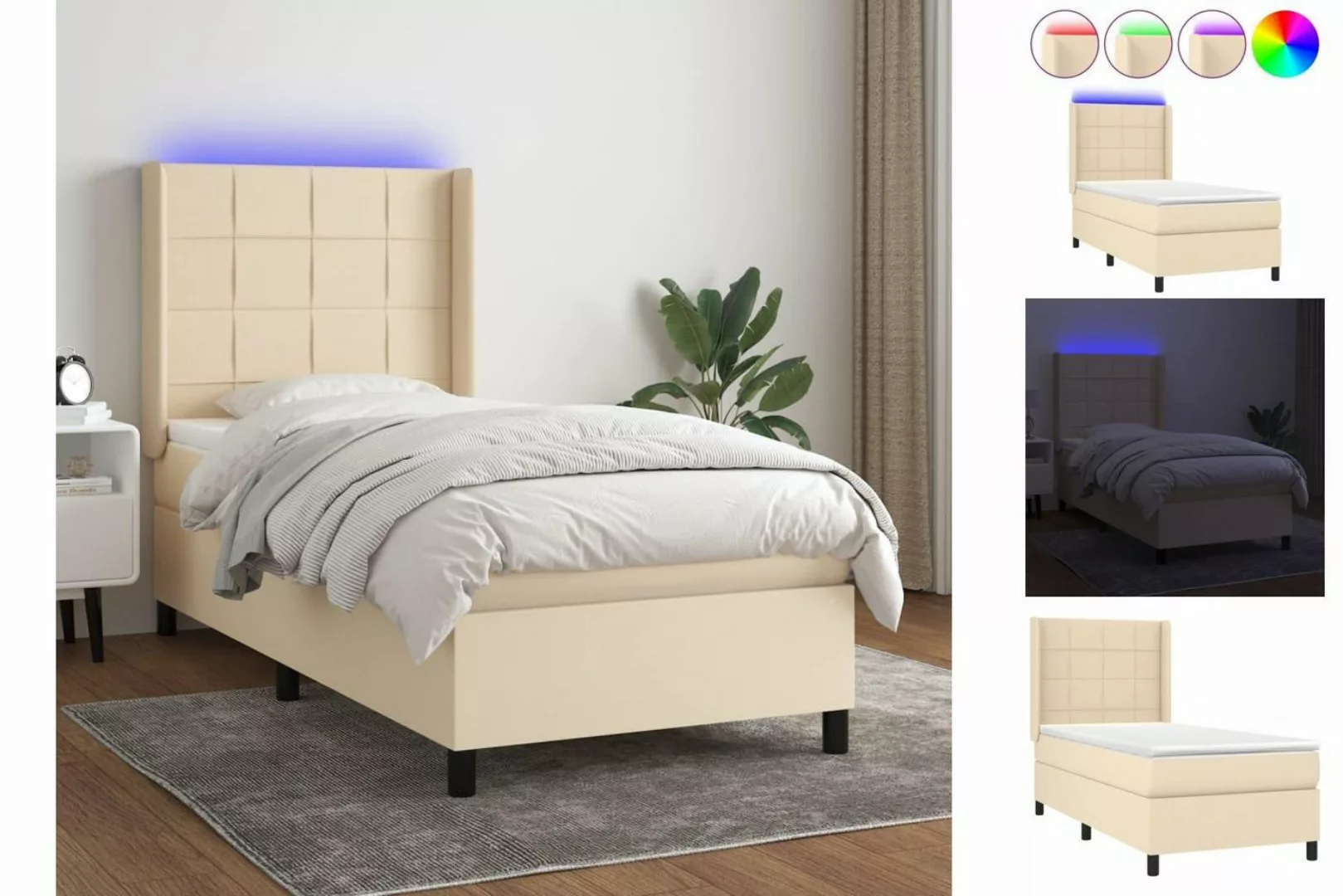 vidaXL Bett Boxspringbett mit Matratze & LED Taupe 100x200 cm Stoff günstig online kaufen