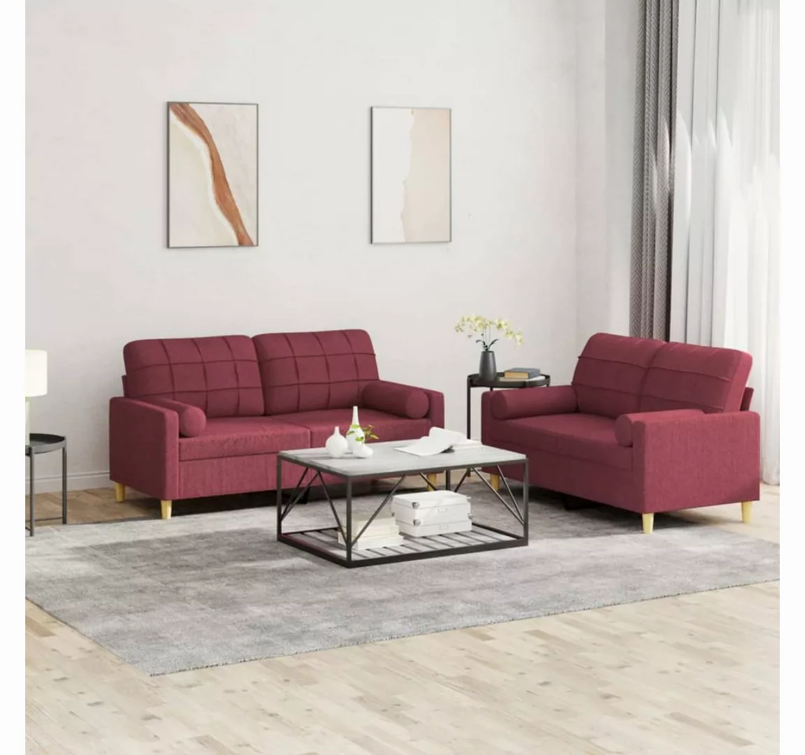 vidaXL Sofa Sofagarnitur mit Kissen Stoff, mit Zierkissen, Rot günstig online kaufen