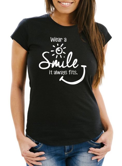 MoonWorks Print-Shirt Damen T-Shirt Wear a Smile it always fits Spruch Slim günstig online kaufen