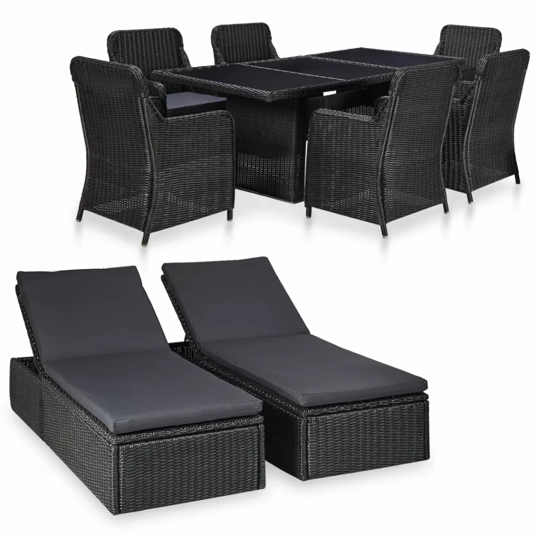 9-tlg. Garten-essgruppe Poly Rattan Schwarz günstig online kaufen