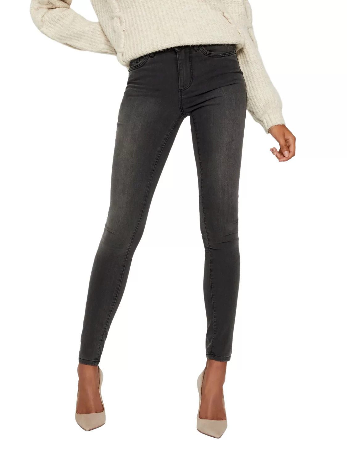 Vero Moda Damen Jeans VMTANYA MR S PIPING JEANS VI207 - Skinny Fit - Grau - günstig online kaufen