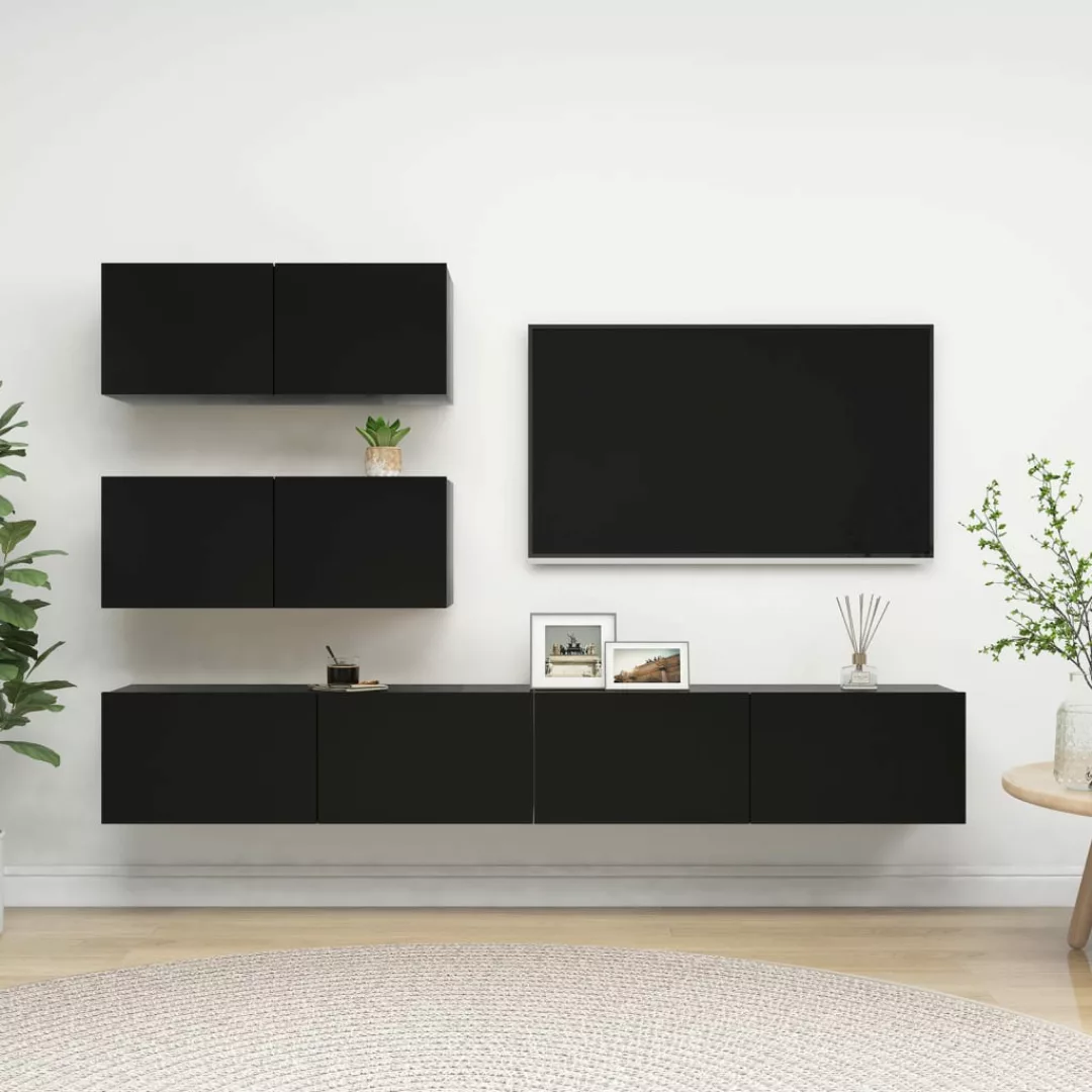 vidaXL TV-Schrank 4-tlg TV-Schrank-Set Schwarz Spanplatte günstig online kaufen