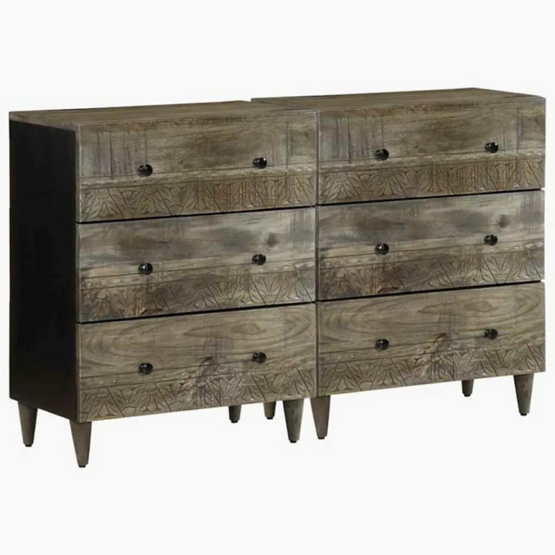 vidaXL Fächerschrank Sideboards 2 Stk. Hellgrau 60x33,5x75 cm Massivholz günstig online kaufen