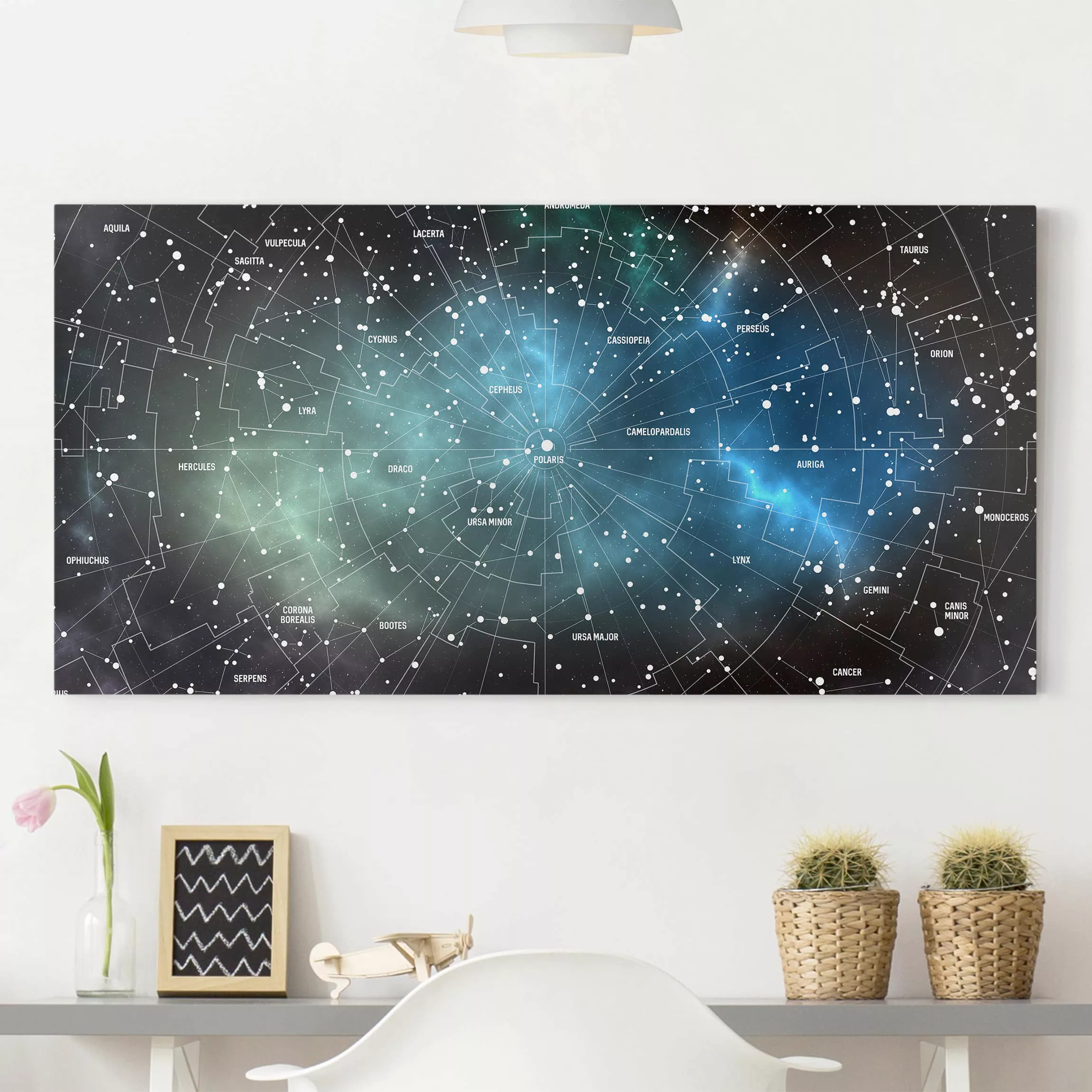 Leinwandbild Sternbild - Querformat Sternbilder Karte Galaxienebel günstig online kaufen